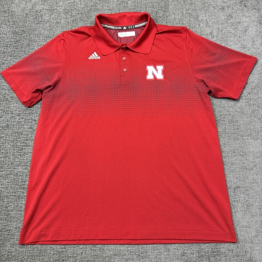 Adidas Nebraska Cornhuskers Polo Shirt Mens XL Red Climalite Performance